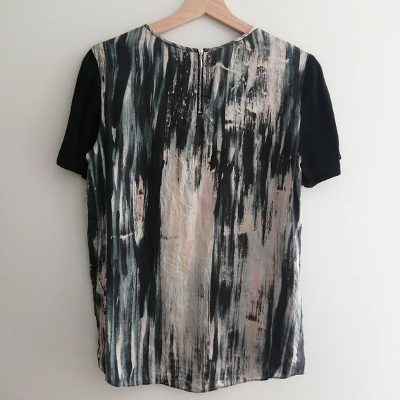 Rebecca Taylor Abstract Watercolour Silk Blouse with Contrast Short Sleeves 4 - Picture 5 of 17